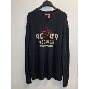 Vintage Rocawear Men's XL Y2K Embroidered Knit Sweater Pullover Black Streetwear